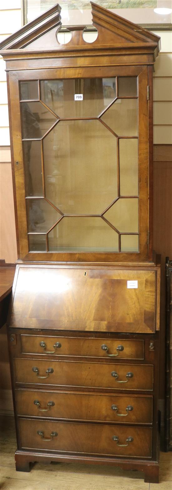 A reproduction mahogany bureau bookcase H.195cm